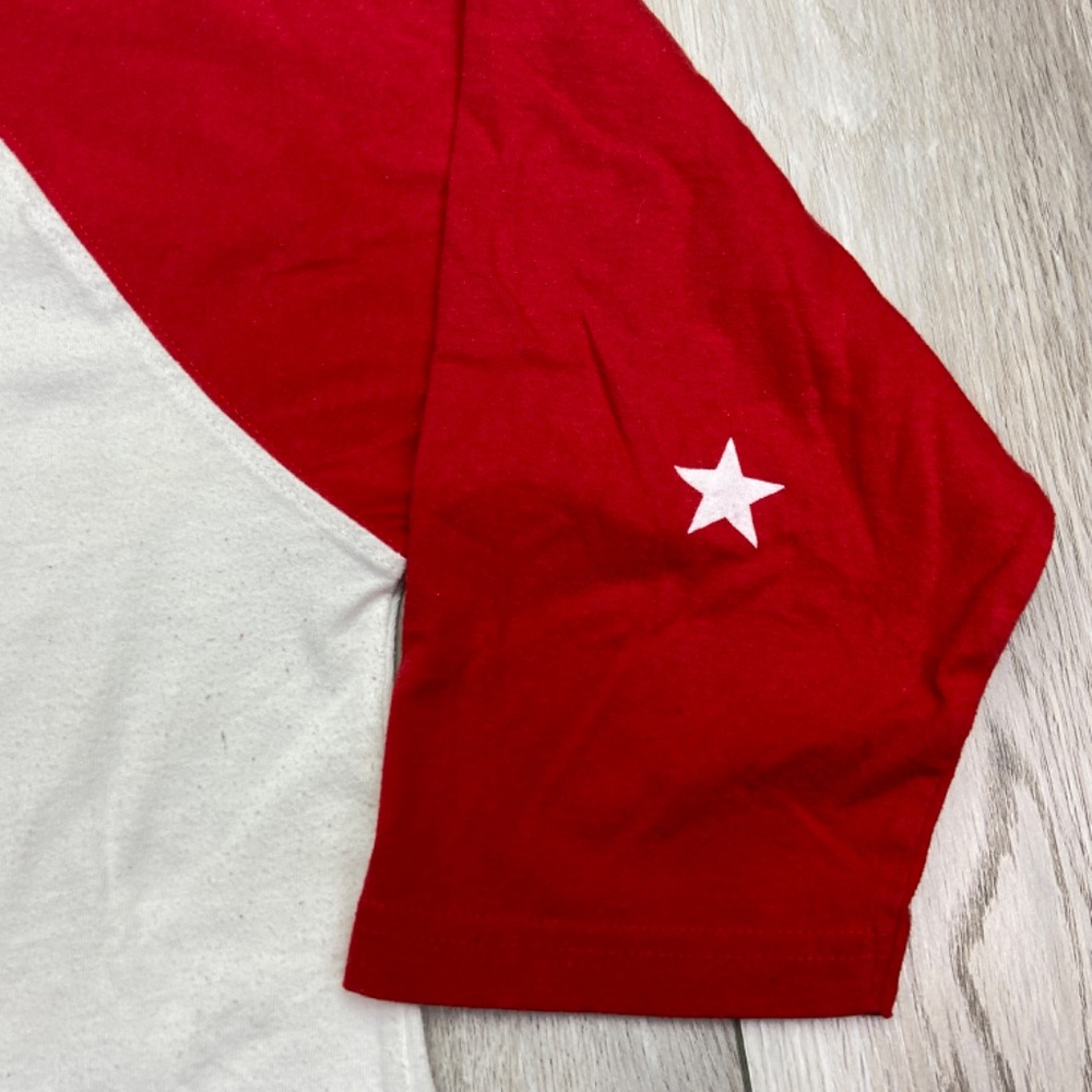 VINTAGE Stussy Raglan T-Shirt Men's Medium Red White Baseball 3/4 Sleeve Crown - Picture 4 of 16